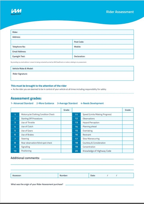 Show details for Rider Assessment Laminate A4