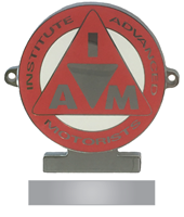 Show details for D40 Red chrome enamel car badge with personal engraving.